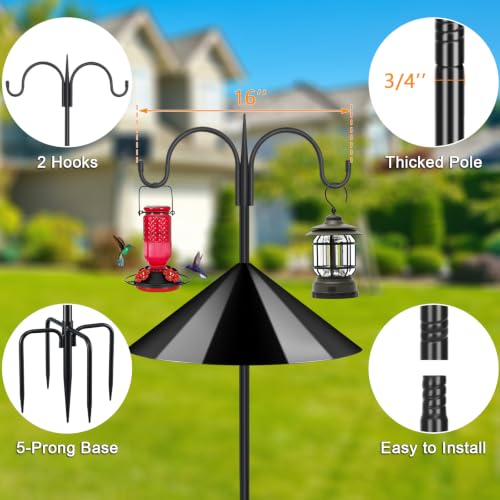 Heavy Duty Shepherds Hook Squirrel-Proof Bird Feeder Pole 92" Double Hooks 5-Prong Base & 19" Baffle for Outdoor Feeders & Plants - color: w/ Squirrel Baffle, size: 92" Double Hook