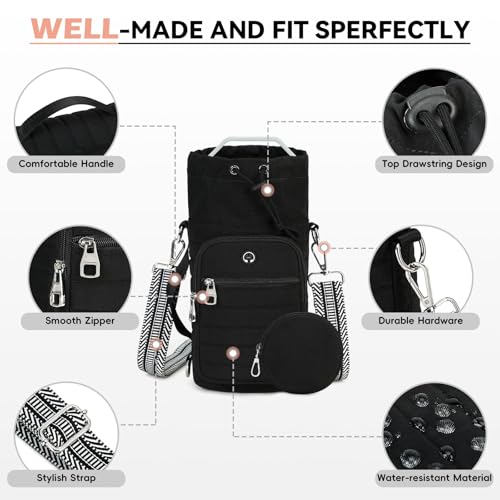 Water Bottle Carrier bag with Strap Phone Pocket for Walking, Hiking, Cycling - color: 1-Black, size: 40oz-64oz