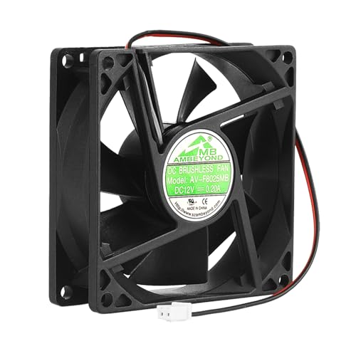 12V DC 8025 Fan Dual Ball Bearing Brushless Cooling Fan 2pin AV-F8025MB | 80mm x 80mm x 25mm Cooling Fan 3.15inch for PC PSU, incubator, RV fridge