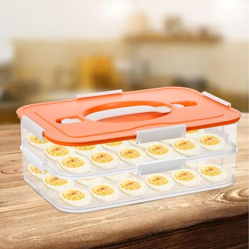 2-Layer Deviled Egg Containers with Lid, 36 Slots Plastic Detachable Egg Tray Carrier with Handle, Clear Eggs Storage Box Portable Eggs Holder for Easter Party Home Kitchen Refrigerator Supplies