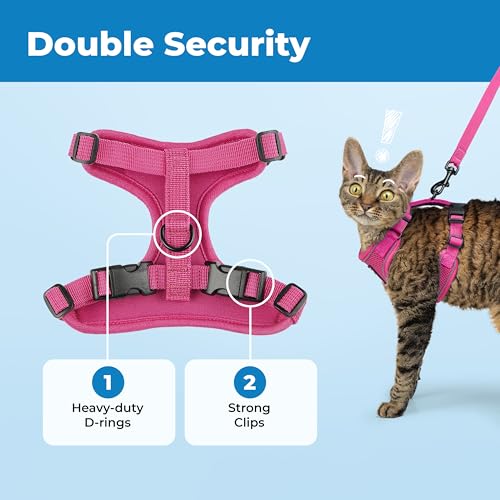 Voyager Escape-Proof Step-in Lock Cat Harness & 5ft Neoprene-Handle Leash Set All-Weather Mesh with Reflective Stitching for Small to Large Cats by Best Pet Supplies, Fuchsia (327), XS - color: Fuchsia (327), size: XS (Chest: 13 - 16")