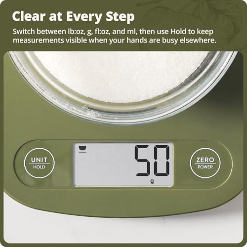 Greater Goods Food Scale, Slim & Compact Build, 1g Precision (Moss Green) | Digital Kitchen Scale for Cooking, Meal Prep & Portion Control, Tare, Auto Shut-Off, g/oz/lb/ml Conversion & Calorie Tracking - color: Moss Green