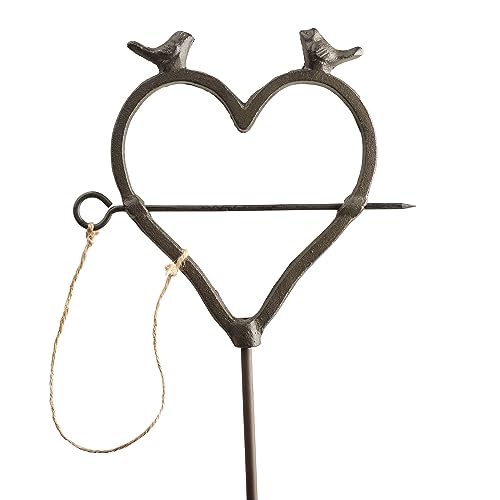 Art & Artifact Heart Shaped Bird Feeder Stake, 39" High | Cast Iron, Bird Kabob Fruit Holder, Metal Heart Art Garden Stake, Bird Perch