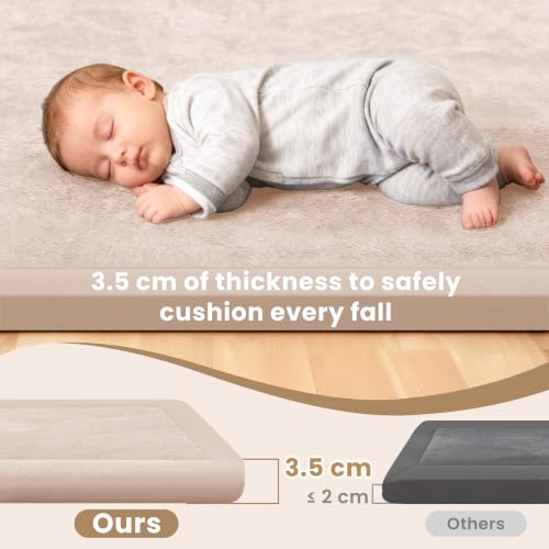 1.3" Thick Baby Play Mat for Floor,71x79 Ultra Soft Elasti-Foam Mat | Tummy Time Mat for Kids Infants Toddlers Crawling,Non-Slip Playpen Mat for Living Room,Nursery Rug,Yoga,Tatami（Beige） - color: Beige, size: 71"×79"