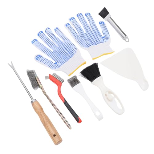 7Pcs Bird Cage Cleaning Tools Set, Fork Brush Scraper Broom Dustpan Gloves Kit, Stainless Steel Bird Droppings Scraper Tool for Parakeet Items & Small Animal Cage Cleaning