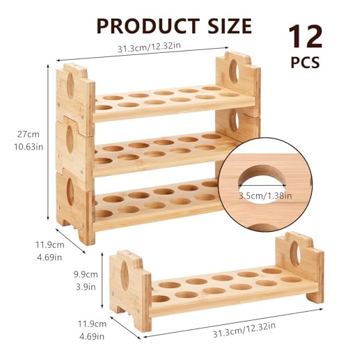 Wooden Egg Holder Countertop, 3 Tier/36 Hole, Stackable | Farmhouse Style, Storage & Organizer, Durability, Assembly, For Chicken/Duck/Quail/Turkey/Easter Eggs - size: 3-Tier 12 Eggs