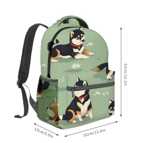 Cute Shiba Inu Backpack,Adorable Dog Polyester Backpacks,Lightweight Double Shoulder Back Pack for Kids Teens, Sage Green Bookbag,School Bag Gifts,Casual Travel Daypack Book Packs - color: Shiba Inu