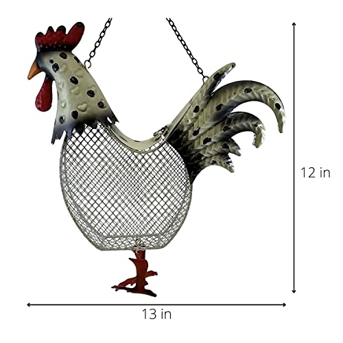 Rooster Metal Mesh Feeder - Garden Art Collection | Hand-Painted Metal Mesh Rooster Design - A Fun Gift for Bird Lovers - Holds 5 Cups of Seed