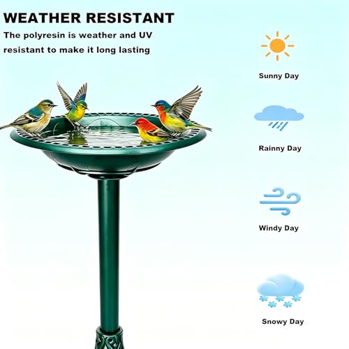 Outdoor Antique Bird Bath Polyresin Lightweight Garden Birdbath for Outside Weather-Resistant Bird Baths(Green) - color: Green