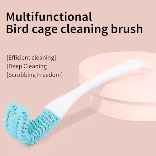 Stainless Steel Bird Cage Cleaner with Long Handle - Dual Head Brush & Scraper for Parrot Cages, Perch Cleaning Tool–Durable Cage Cleaning Tool & Accessory (1, Blue)