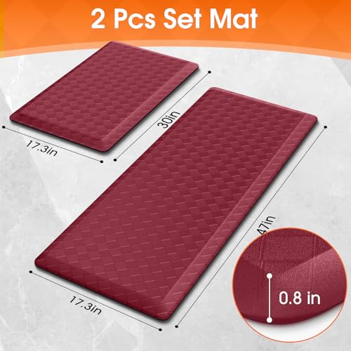 TranquilRelax 4/5 Inch Cushioned Anti Fatigue Kitchen Mats for Floor, Burgundy - color: Burgundy, size: 2-Piece | 28"+47" | Extra Thick