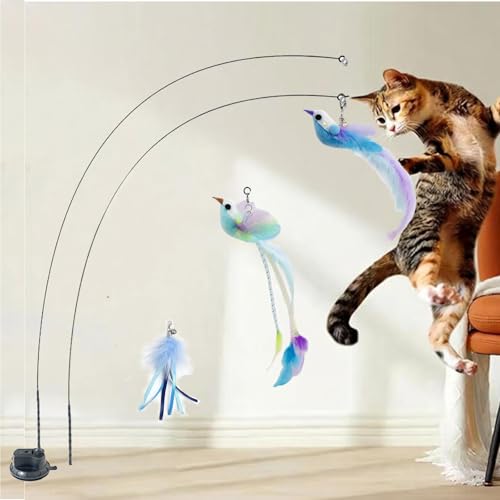 Cat Toys Interactive Hands-Free 6 Pack Cat Toys for Indoor | Cats Toy Wand Natural Bird Feather, Suction Cup Pet Indoor Dancing Playing Toys, Suction Cup Pet Dancing Playing - color: GREY