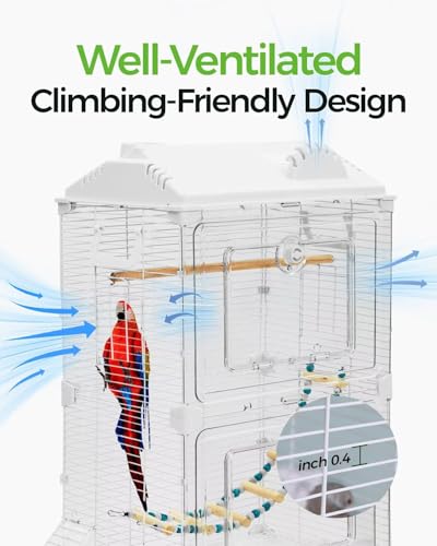 Clear View Bird Cage, Indoor & Travel Small Birdcage for Parakeet, Parrot, Budgies, Cockatiels, Canary |Easy Clean Safe Materials (White-Z2) - color: White-Z2