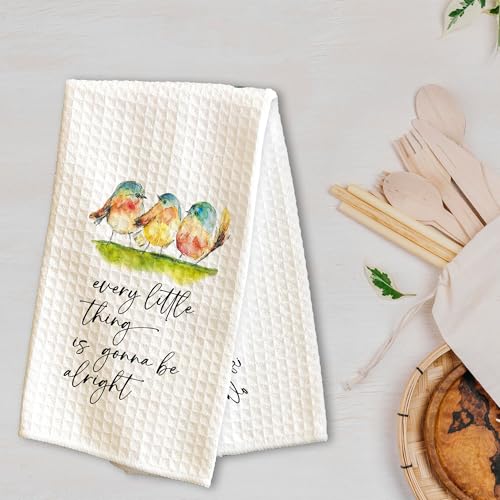 Spring Watercolor Birds Kitchen Towels - Every Little Thing is Gonna Be Alright - 16 x 24 Inches Kitchen Hand Dish Towels - Decorative Fast Drying Home Dishcloth-Gifts for Friends Family - A01 - color: Watercolor Birds-1