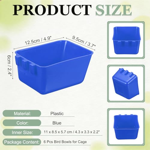 Cage Cups, 4.9x3.7x2.4 Inch Parakeet Feeder Bird Cage Accessories Hanging Food Water Dispenser, (Blue, 6 Pcs), Intended for Pet/Pigeon/Parrot/Chicken - color: Blue