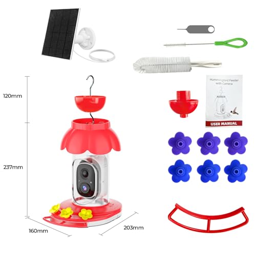 Hummingbird Feeder with Camera, Smart Hummingbird Feeder Camera Solar Powered with AI Identify, Auto Capture Bird Videos & Motion Detection, Ideal Gift for Bird Lovers