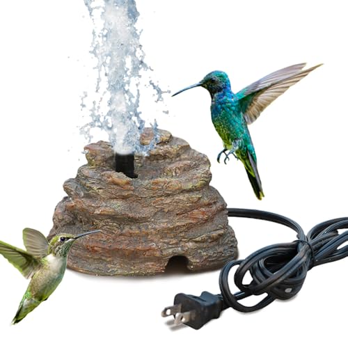 Bird Bath Water Fountain Resin Rock Fountain with 9.8ft Cord Length Water Pump Rock Waterfall for Hummingbird Birdbath Outdoor Decor for Garden Lawn Fish Tank and Aquariums (Brown) - color: Brown
