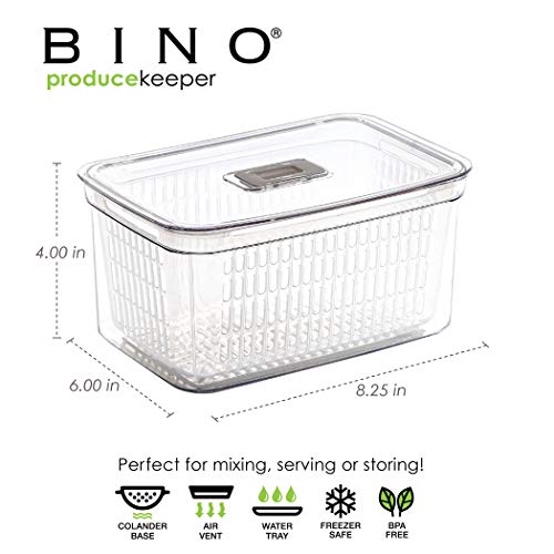 BINO | Produce Saver - 6.8 Cup/1.6L | Fridge Storage Containers for Fruits and Vegetables | Adjustable Air Vent, Removable Basket | BPA-Free Fridge Organizers - size: 6.8 Cup