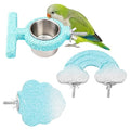 3pcsRainbow Cloud-Shaped Bird Perch Platform + Beak Conditioning Stone + Stainless Steel Feeder,Parrot Perch for Cage Volcanic Rock Mineral Bird Perch,for Parakeets,Cockatiels,Lovebirds（Blue） - color: H