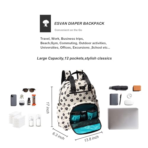 Diaper Bag Backpack Corduroy Multifunction Baby Fashion Travel Pack office Laptop Bag - color: Black White Flower