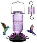 Glass Hummingbird Feeder for Outdoors Hanging, 16 oz Leak-Proof Nectar Feeder with Bee Guards & Ant Moat, 4 Metal Flower Feeding Ports, 360° Perch Ring, Easy Refill & Clean, Purple - color: Purple