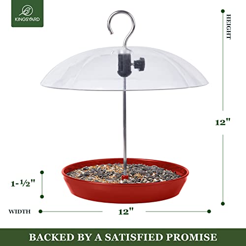 Kingsyard Platform Bird Feeder with Adjustable Dome for Outdoors Hanging | Metal Tray, Adjustable Dome, Adjustable Bird Access, Rain-Resistant, Drainage Holes, Seed & Mealworm Feeder, Red