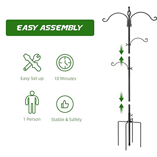 Bird Feeding Station Feeder Pole - Multi Hook 63 inches Stand for Watching Attracting Wild Bird Outdoor Hanging Pole by Highpro, 5-Prong Anchor Base - size: 63 Inch
