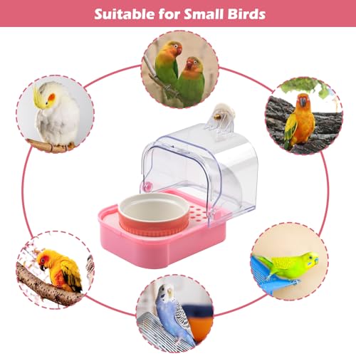No Mess Parakeet Feeder, 2 in 1 Pull Out External Parrot Feeder with Bottom Drawer Hanging Shower Box for Birds Budgies Parakeet Small Parrot Cockatiels(Pink) - color: 【Pink】