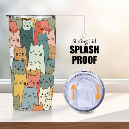 Cute Cat 20 oz Tumbler, Funny Cats Stainless Steel Insulated Water Bottle | Cats Themed Insulated Travel Coffee Mugs, Cat Lover Gifts for Women Girls Mom Christmas Birthday Present - color: Multi 1354
