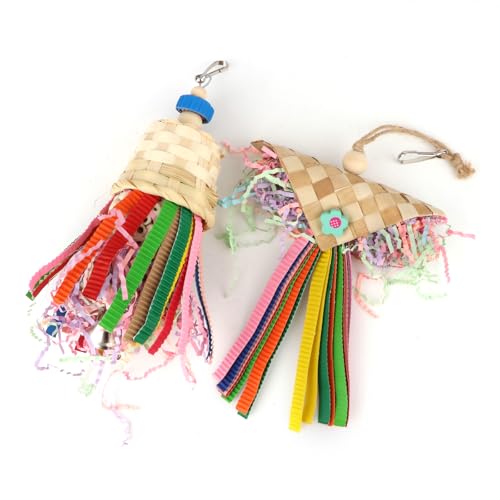Wontee Bird Colorful Shredding Crinkles Foraging Toys Natural Sola Ball for Parrots Cockatiels Conures Budgies Senegal (Shredder Toys (2 Pack))