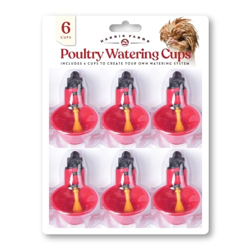 Harris Farms Gravity-Fed Poultry Watering Cups, Automatic System, 6 Count | Automatic Gravity-Fed Water Cups, Durable Plastic Construction, Easy Installation, Low-Maintenance Poultry Watering System