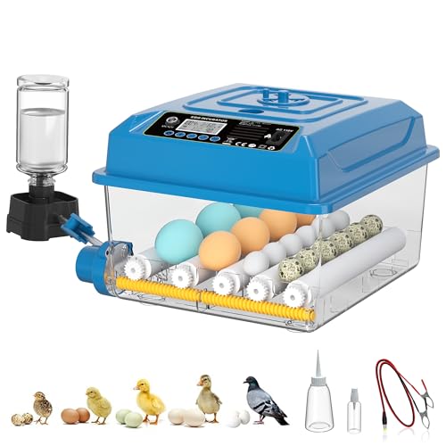 16 Eggs Incubators for Hatching Eggs, Egg Incubator with Automatic Egg Turning, Chicken Egg Incubator with Humidity and Incubation Day Display, Incubator with Egg Candler for Poultry(Blue) - color: Blue, size: 16 Egg