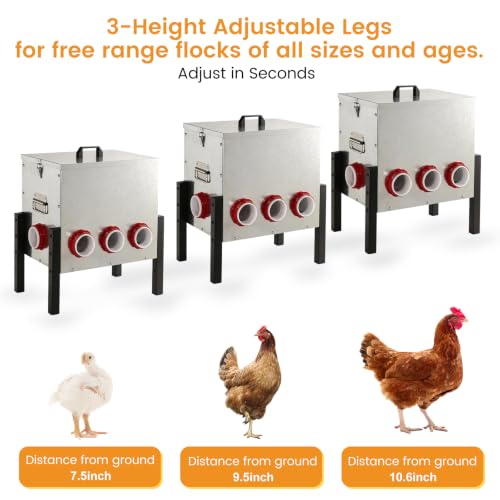 50LB Automatic Chicken Feeder with Cover – Large Capacity Metal Chicken Coop Feeder with 8 Feed Ports, Adjustable Legs Rainproof No Waste Outdoor Poultry Feeder for Hens & Free Range Flocks - size: 50LBS