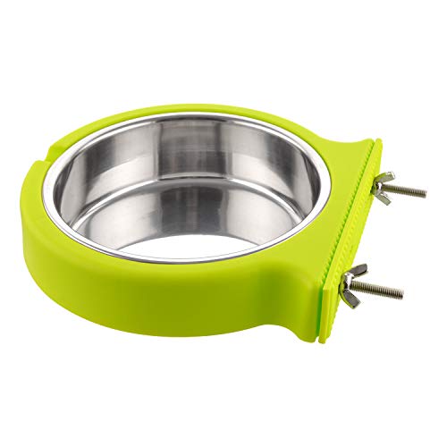 Crate Dog Bowl Removable Stainless Steel Water Food Bowls Cage Coop Cup for Cat Puppy Bird Pets (Large, Green with Corrugated Clip) - color: Green with Corrugated Clip, size: Large
