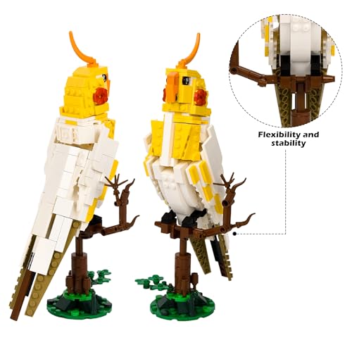 White Cockatiel Building Set Model Standing Branch 331Pcs Home Office Decor | LUXEBLOCKS cockatiel Model: original bird bricks, DIY standing branch model, home office decor, creative gift for adults.