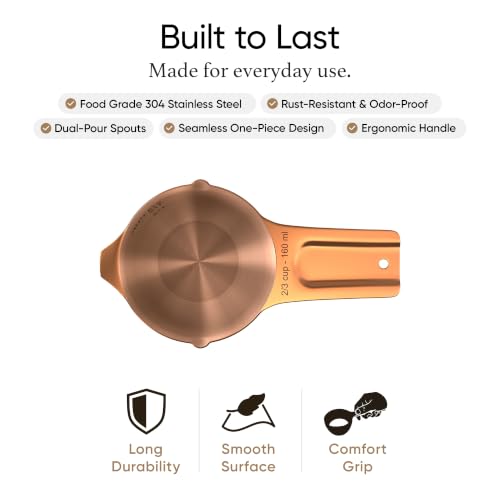 Color Up ⅔ Cup Measuring Cup (160 ml) – Premium Copper Stainless Steel, Accurate for Wet & Dry Ingredients, Embossed Markings, Easy-Pour Spouts, Dishwasher-Safe, Kitchen Essential - size: 2/3 Cup (160 ml) Copper