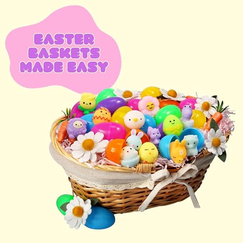 Easter Mochi Squishy Toys 36pcs | Prefilled Eggs with Mini Squishy Toys | Easter Shapes | Basket Fillers, Party Favors, Fidget, Stress Relief, Classroom Prizes, Goodie Bags, Easter Egg Hunt