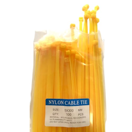 Zip Ties, 100pcs Yellow Zip Ties 12 Inch,Zipties Cable Tie Wraps, Multi-Purpose Cable Management Ties, Self-Locking Ziptie for Office and Home(Can bear 50lb) - color: Yellow, size: 12" (100 Pack)