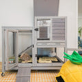 GUTINNEEN Rabbit Hutch Mobile Bunny Cage Indoor with Run Rabbit House for Small-Medium Animals with Waterproof Roof(Grey) - color: Grey
