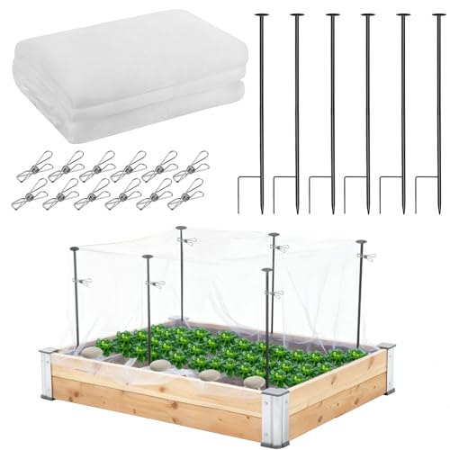 Metal Garden Netting Kit, 6 Pack 2.6ft Raised Garden Bed Net Support Stakes with 13×10ft Fine Mesh Insect Netting 12pcs Clips Bird Barrier Screen Cover for Protect Plant Vegetable Row from Animals Bug - color: 6 Poles With 10×13 Ft Netting