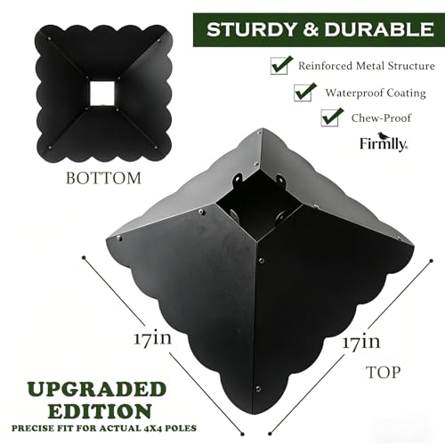 17 Inch Wavy Edge Metal Squirrel Baffle for 4x4 Posts, Black | Wraparound metal design installs without removing the post, with curved edges and a weather-resistant finish for outdoor use