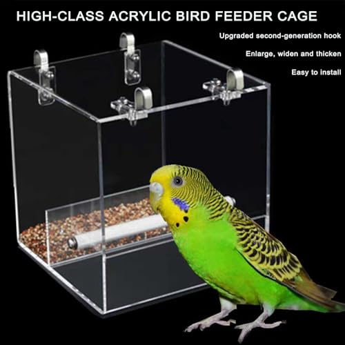 Automatic Acrylic Bird Feeder No Mess Bird Feeder Cage for Small Birds | Automatic Bird Feeder for Cage, Suitable for Parrots Canary Parakeet Budgerigar Crested Myna Cockatiel - size: L: 6.2" x 6.3" x 6.3"