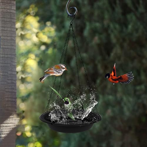 OVZILKI Bird Baths for Outdoors Heavy Duty, 16 inch BirdBath Bowl Only with Rust-Proof Black Chains, Hanging Bird Bath Hanging Bird-Feeder for Garden Backyard Decor (Black 1 Pack) - color: Black, size: 16in 1pack