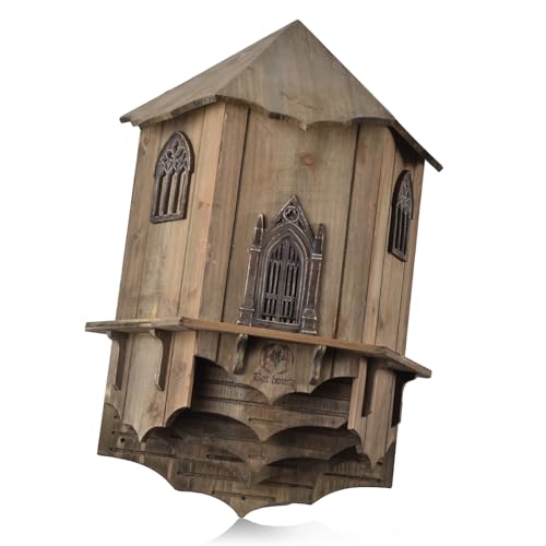 VIREESR Large Bat House for Outdoors,4-Chamber Castle Bat Box,200-Capacity | Cedar Wooden Bat House, Bat Boxes for Outside for Tree, 4 Chamber Design to Attract Bats, Weather-Resistant, Brown - size: XL Brown