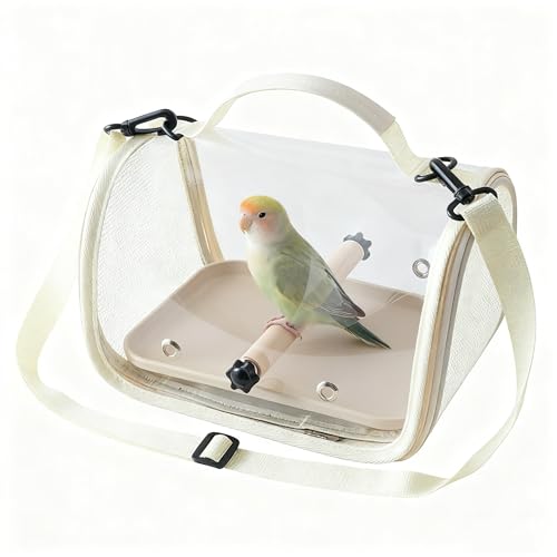 Hands Free Small Pet Cage with Breathable Mesh Windows Parrot Backpack | Small Bag for Vet Visit Shopping Hiking, Clear View Portable Bird Travel Carrier with Easy Clean Removable Tray and Perch - color: White
