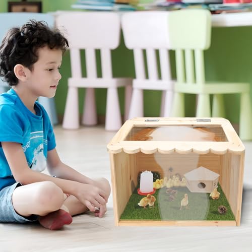 Chicken Brooder Box, Large Wooden Brooder Box for Chicks, Chick Brooder Baby Chicken Supplies, Animal Playpen with Top for Chickens, Ducks, Quails, Hamsters (15.7''*11.8''*11.8'')
