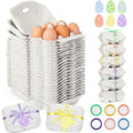 Fullhawl 24 Pcs Half Dozen Egg Cartons White Egg Holder Natural Pulp Paper for Chicken Eggs with Macaron Color Label Ribbon for Easter Gift, Arts and Crafts Reusable - style: Rectangle