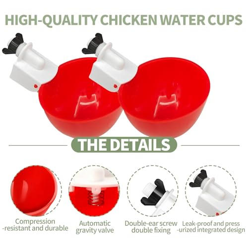 10PCS Chicken Waterer Cups, Red Automatic Poultry Watering Cups, Tee Fittings Poultry Waterer with Mounting Hole Opener,Ideal for Chicken Coop, Ducks, and Backyard Poultry