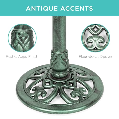 Best Choice Products 28in Pedestal Bird Bath, Vintage Outdoor Resin Accent Decoration w/Fleur-de-Lis Accents - Mint Green - color: Mint Green