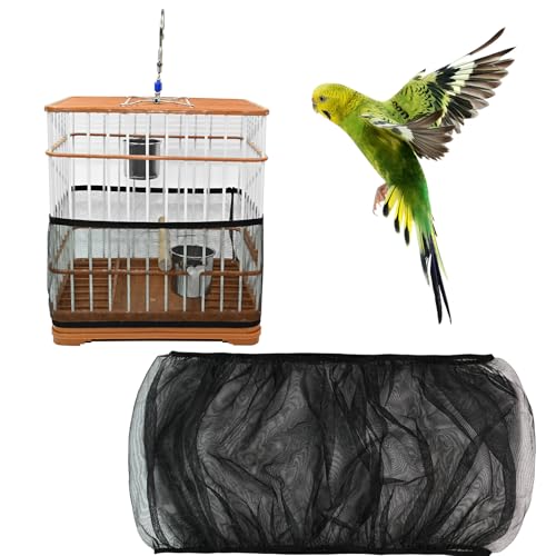 Bird Cage Seed Catcher Guard, Adjustable Stretchy Net Cover for Parrot Enclosures, Bird Cage Skirt Netting, Seed Catcher for Protective Shield for Parrot Enclosures (Black) - color: Black
